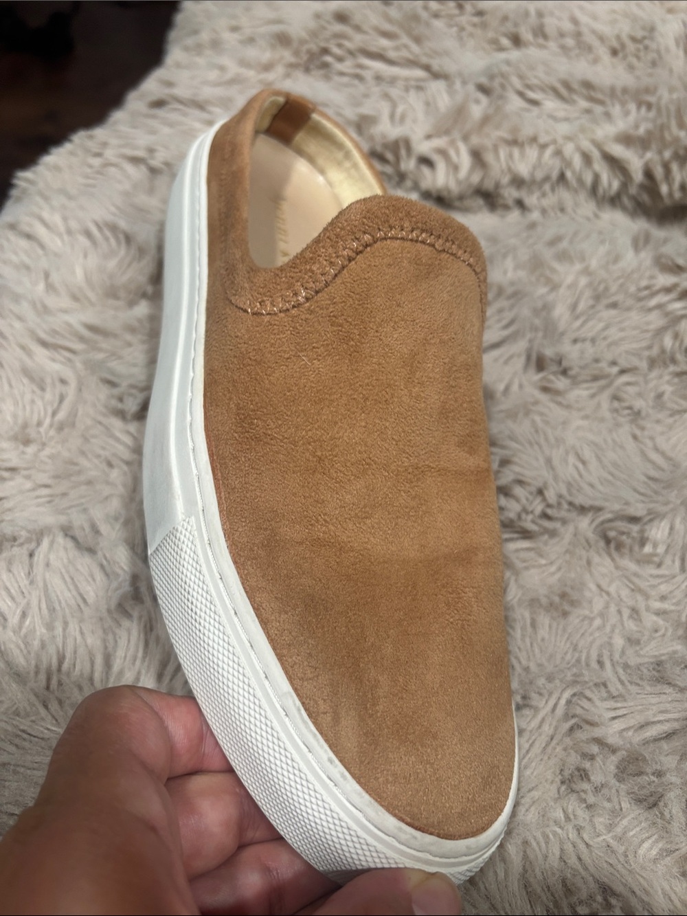 Jenni Kayne Tan Suede Mules with White Trim
